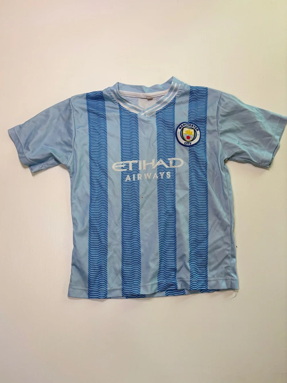Manchester City FC Kids Soccer Jersey Light Blue Etihad Airways Size 6